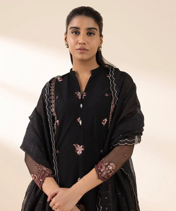 3 Piece - Embroidered Net Suit