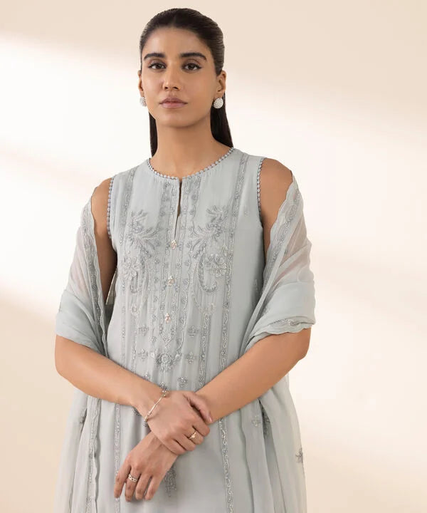 3 Piece - Embroidered Chiffon Suit