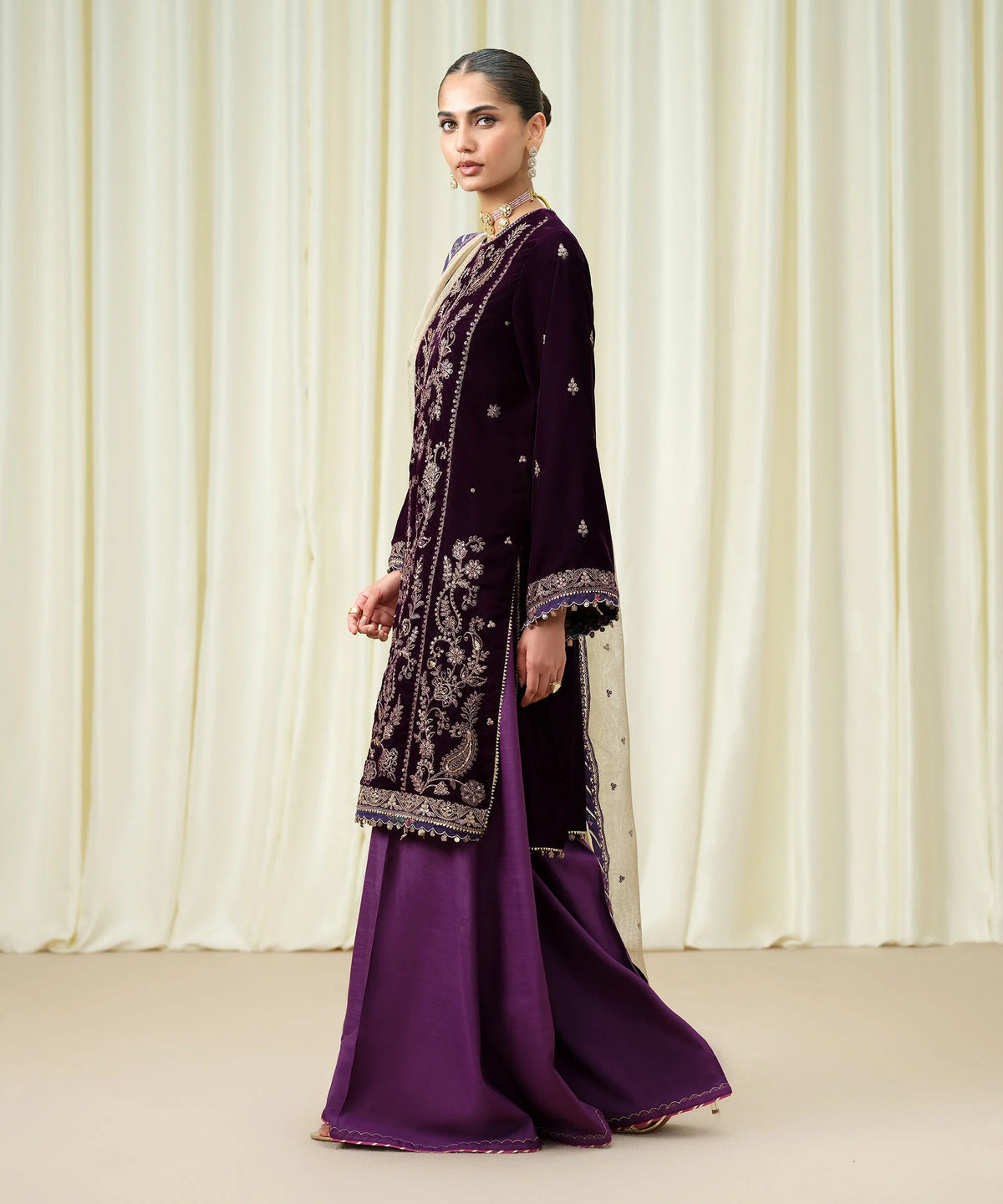 3 Piece - Embroidered Velvet Suit