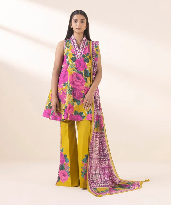3 Piece - Printed Cotton Suit
