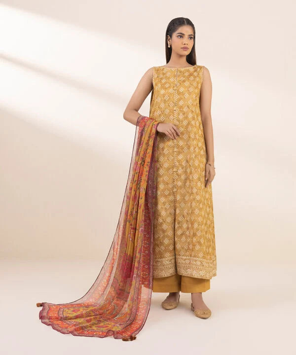 3 Piece - Printed Zari Lawn Suit