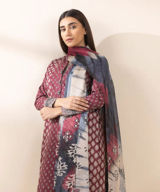 3 Piece - Printed Cotton Viscose Suit