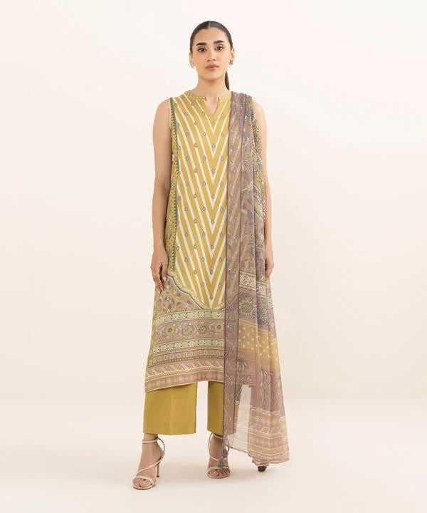 3 Piece - Printed Light Linen Suit