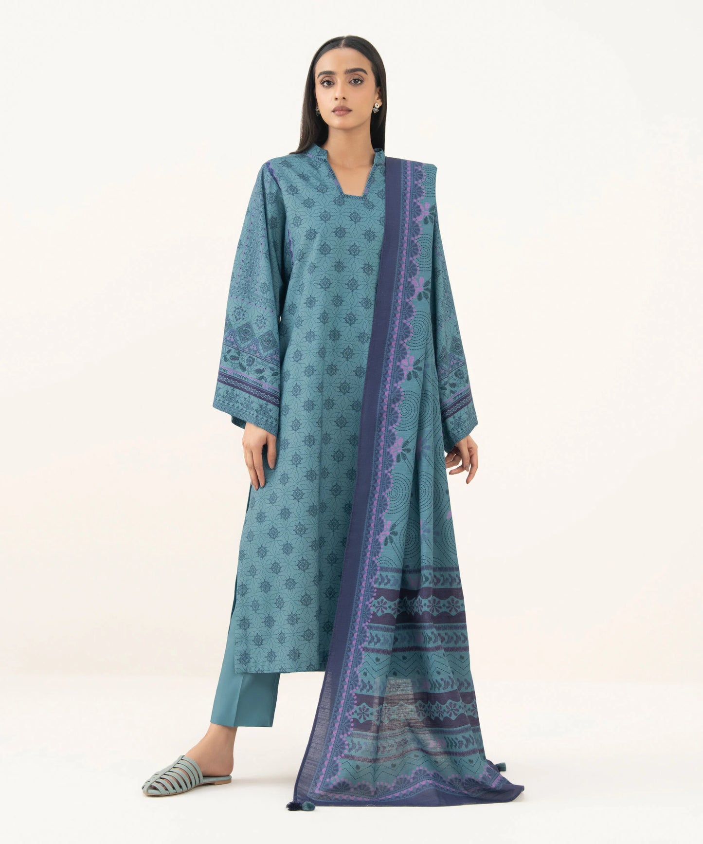 3 Piece - Printed Linen Suit