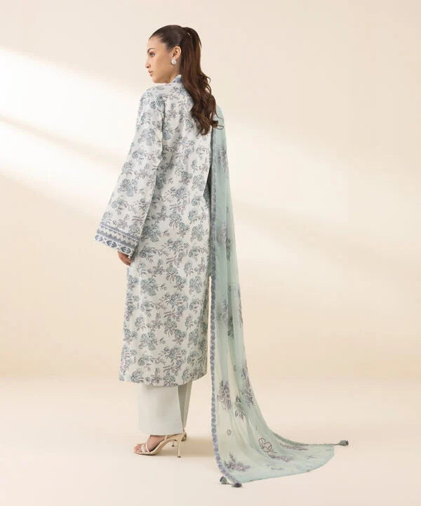 3 Piece - Embroidered Cotton Satin Suit