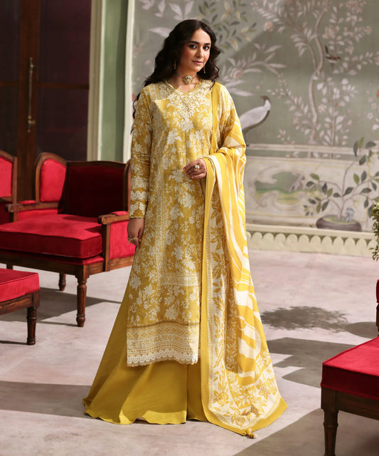 3 Piece - Embroidered Light Khaddar Suit