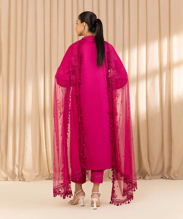 3 Piece - Embroidered Cotton Satin Suit
