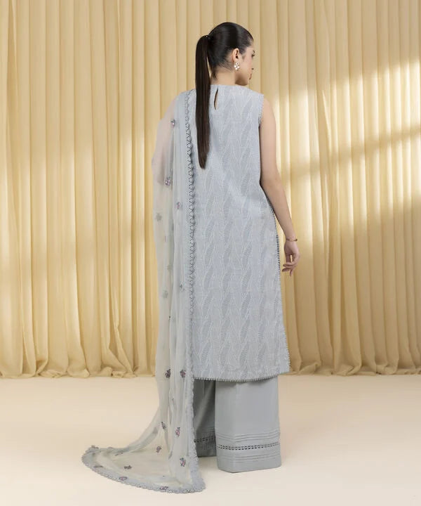 3 Piece - Embroidered Cotton Jacquard Suit