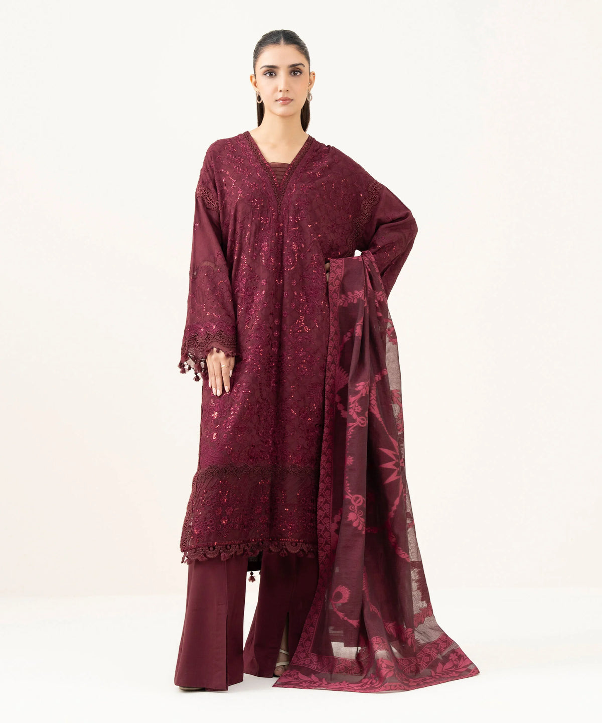 3 Piece - Embroidered Linen Jacquard Suit