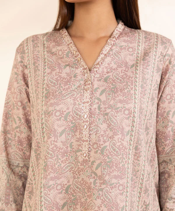 3 Piece - Embroidered Cotton Satin Suit