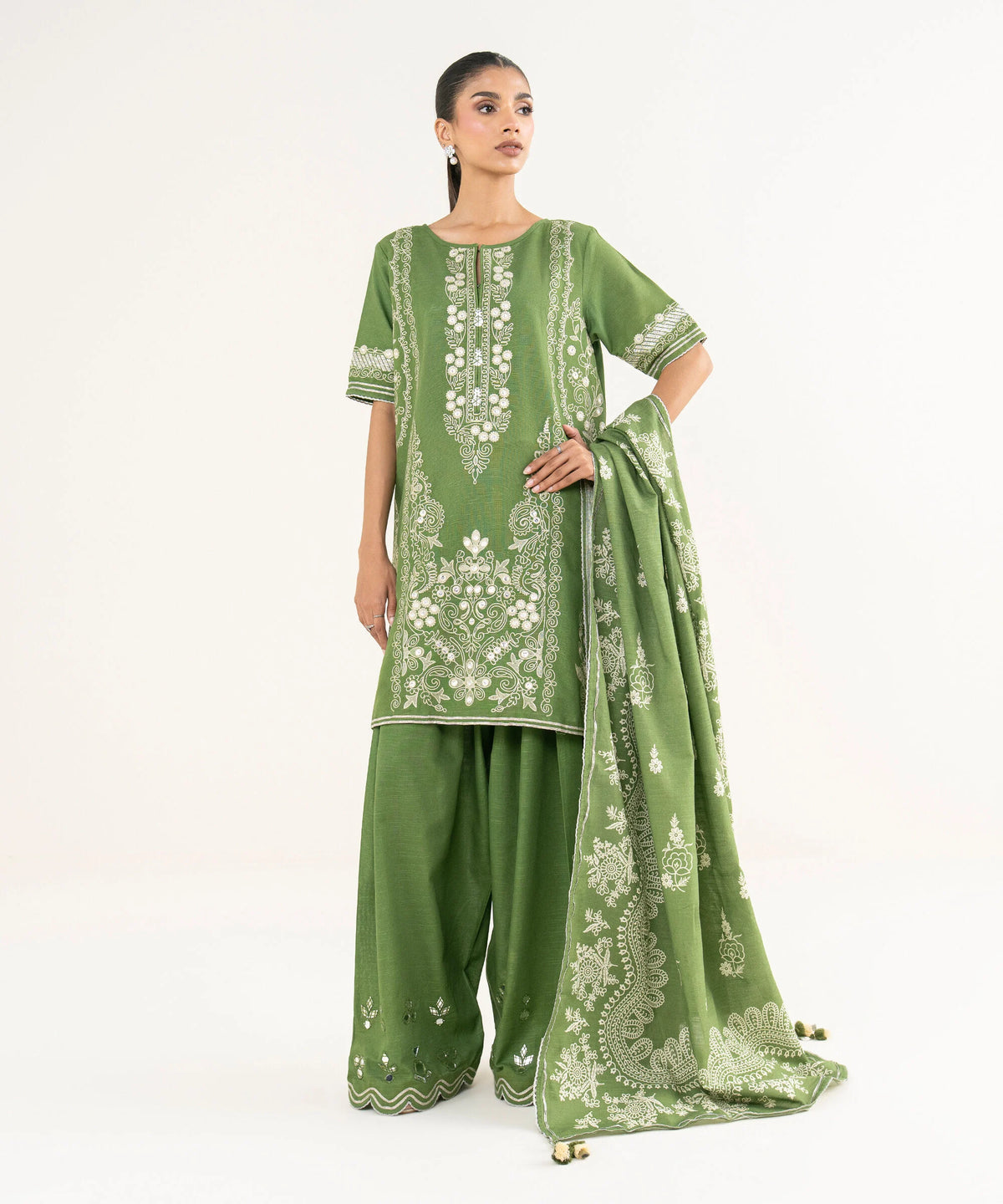 3 Piece - Embroidered Light Khaddar Suit