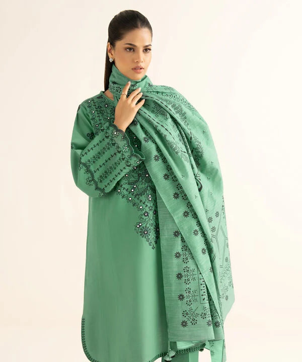 3 Piece - Embroidered Light Khaddar Suit