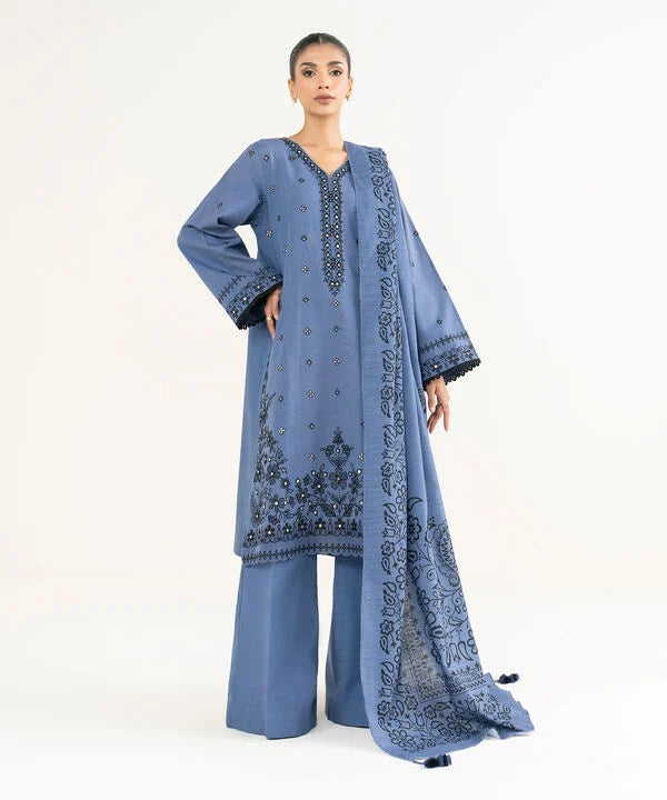 3 Piece - Embroidered Light Khaddar Suit