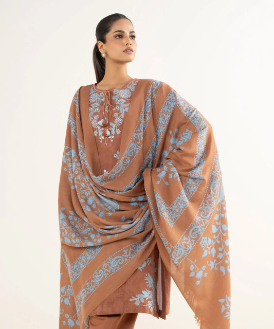 3 Piece - Embroidered Cotton Jacquard Suit