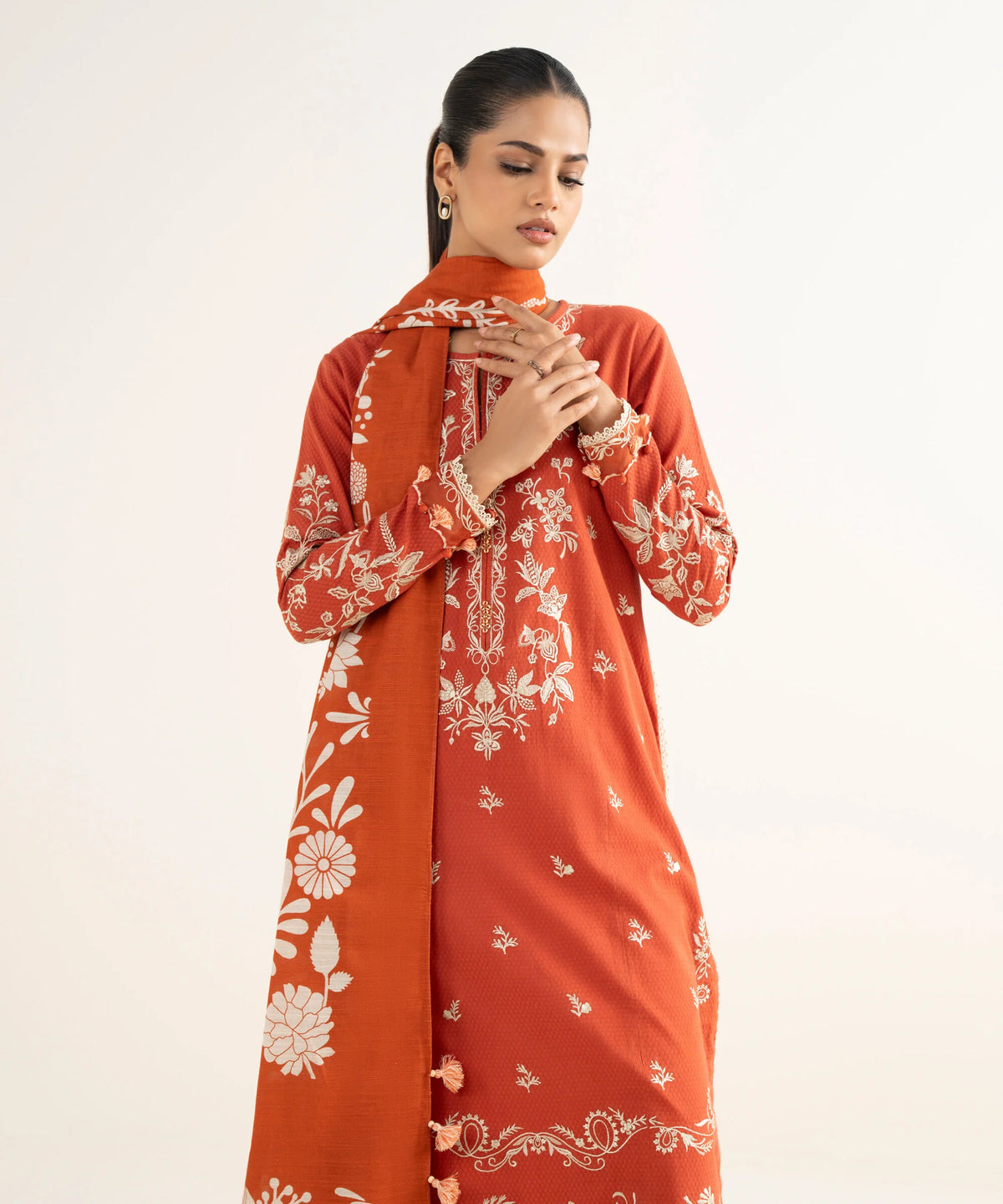 3 Piece - Embroidered Dobby Suit