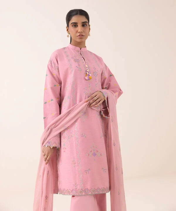 3 Piece - Embroidered Dobby Suit
