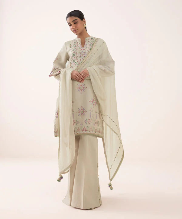 3 Piece - Embroidered Dobby Suit