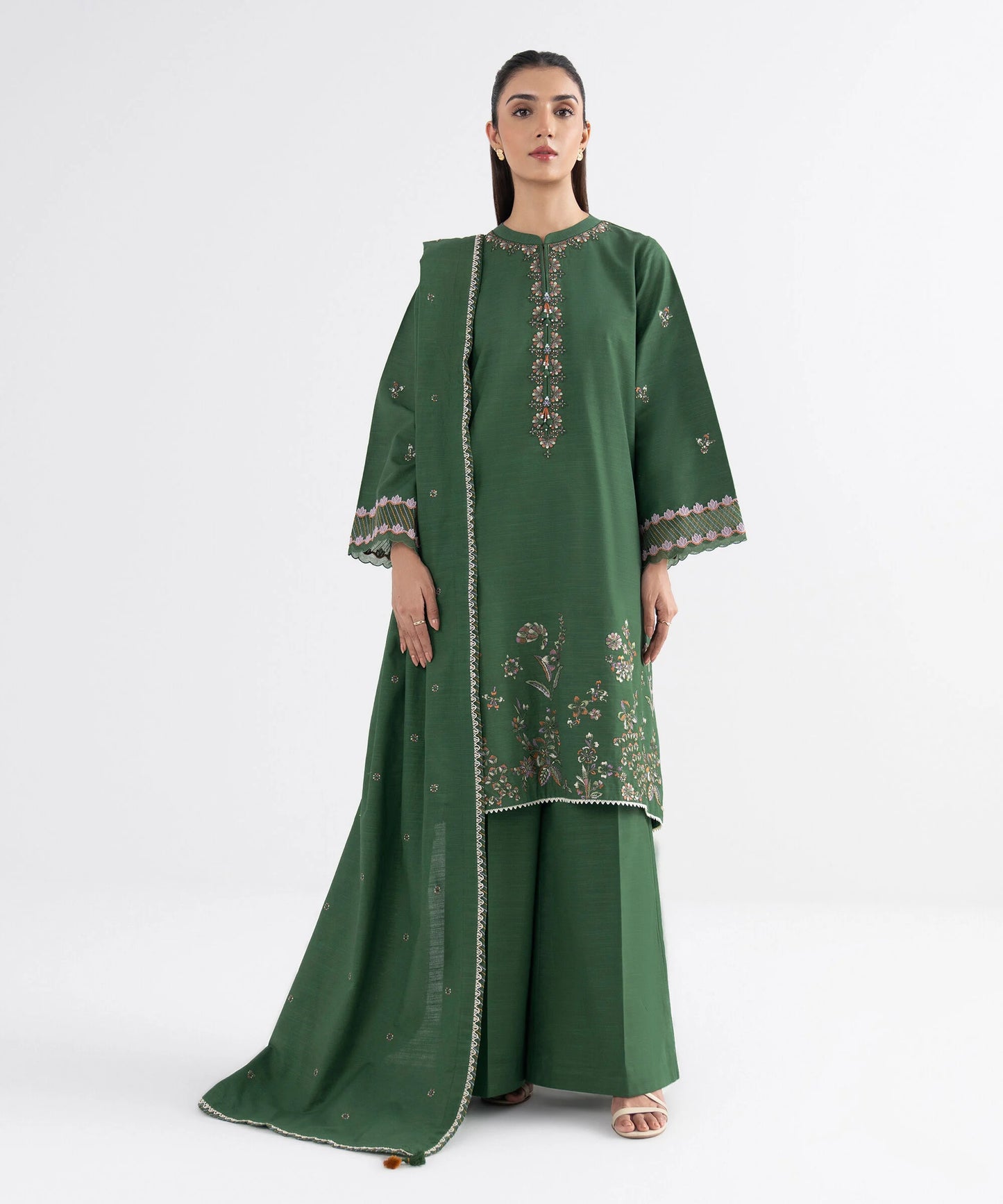 3 Piece - Embroidered Khaddar Suit