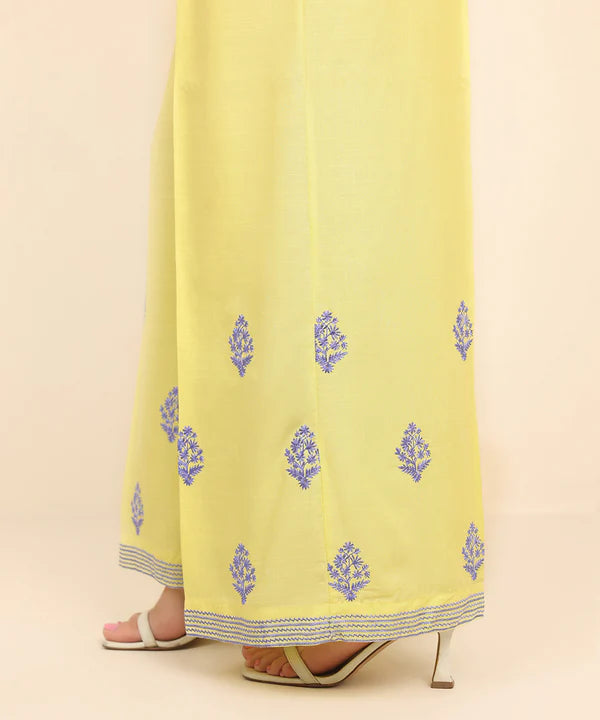 Embroidered Raw Silk Flared Pants