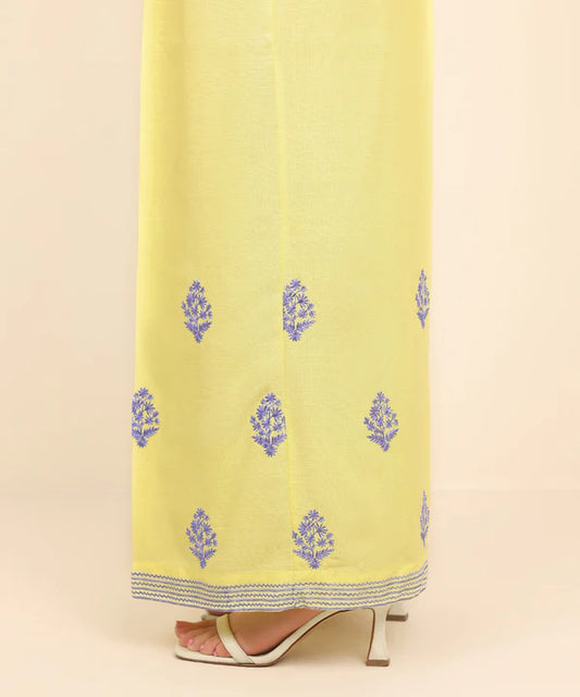 Embroidered Raw Silk Flared Pants
