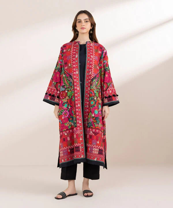 Embroidered Front-Open Jacket