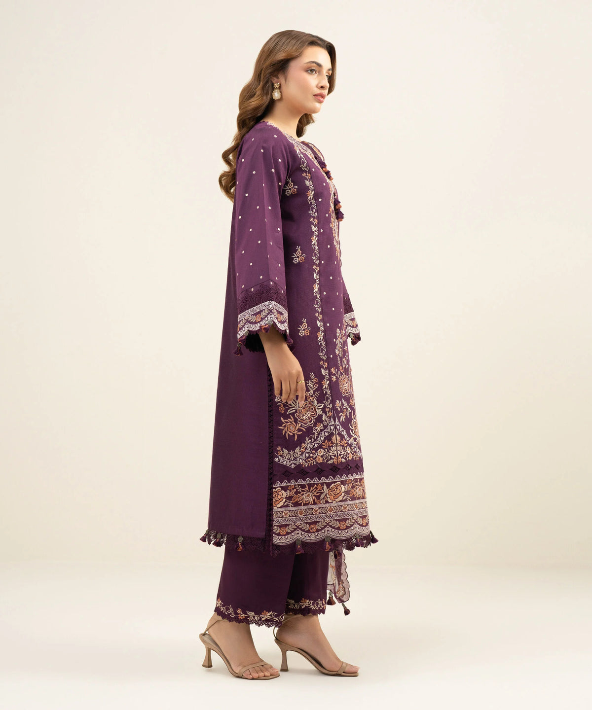 3 Piece - Embroidered Cotton Net Suit