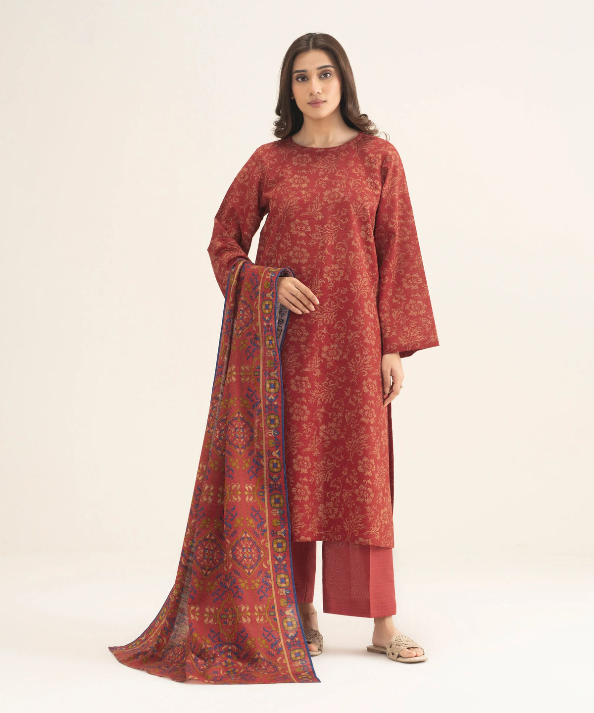 3 Piece - Printed Khaddar Suit