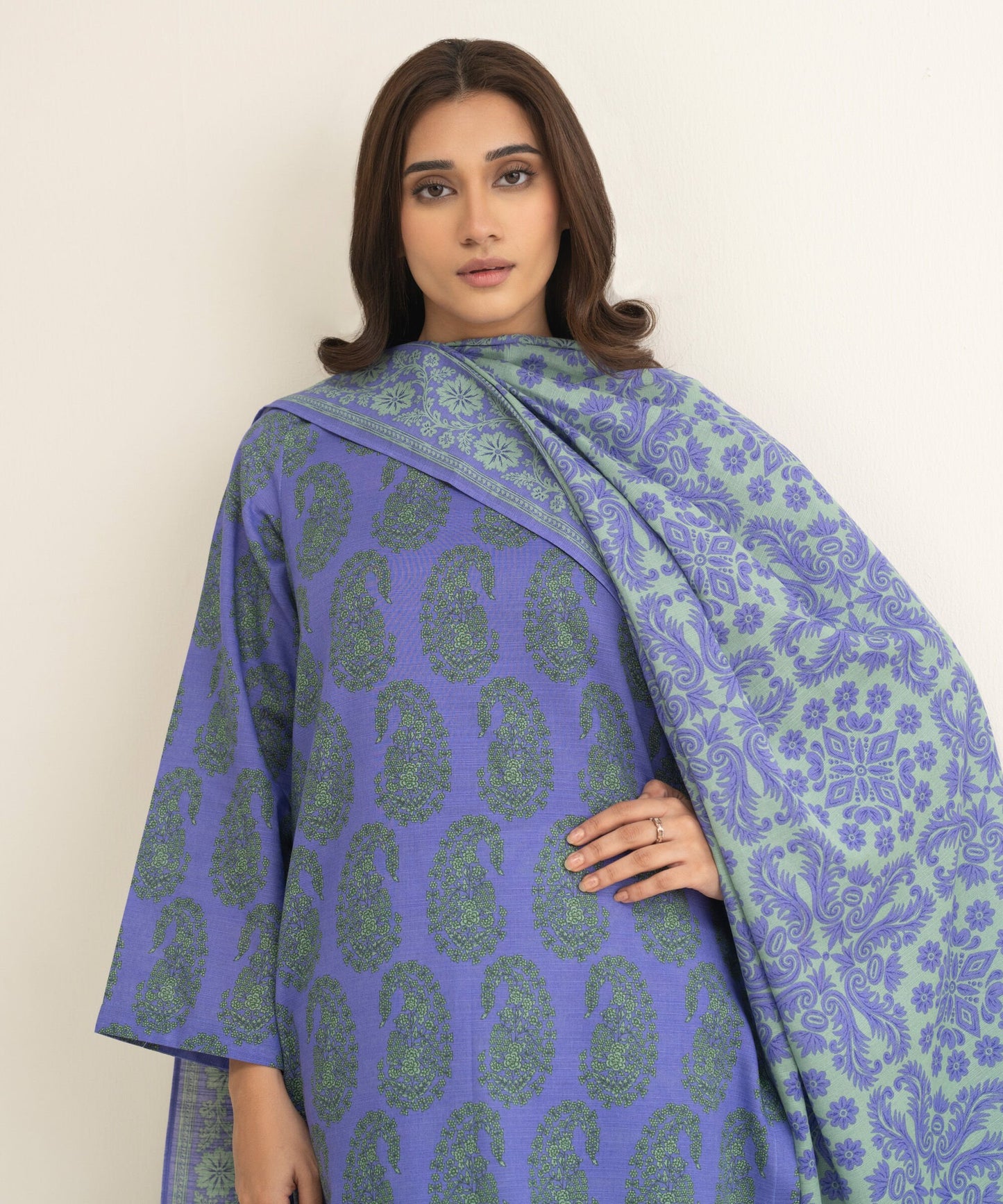 3 Piece - Printed Khaddar Suit