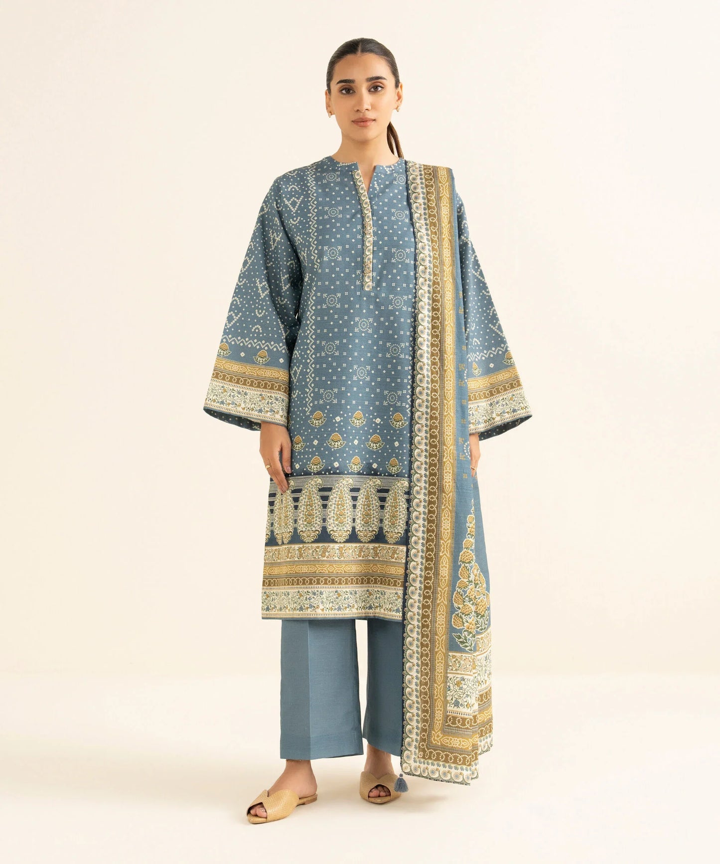 3 Piece - Printed Cotton Suit
