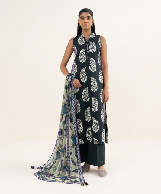 3 Piece - Printed Cotton Suit