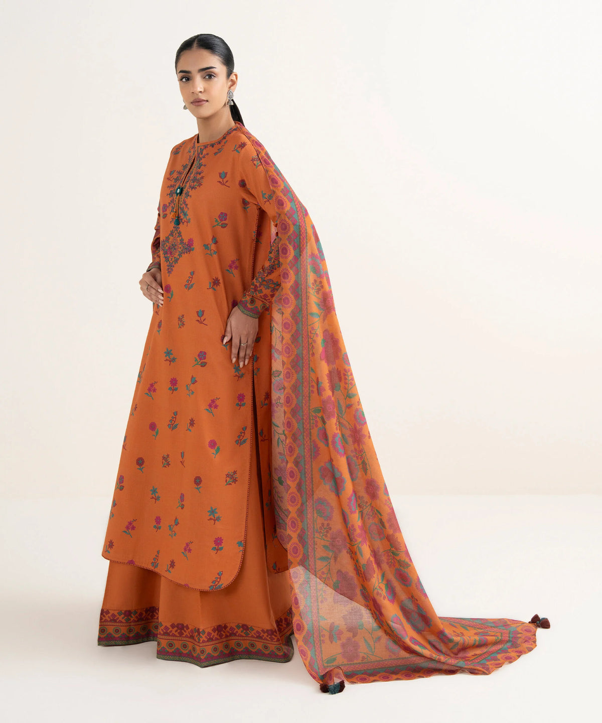 3 Piece - Embroidered Cotton Suit