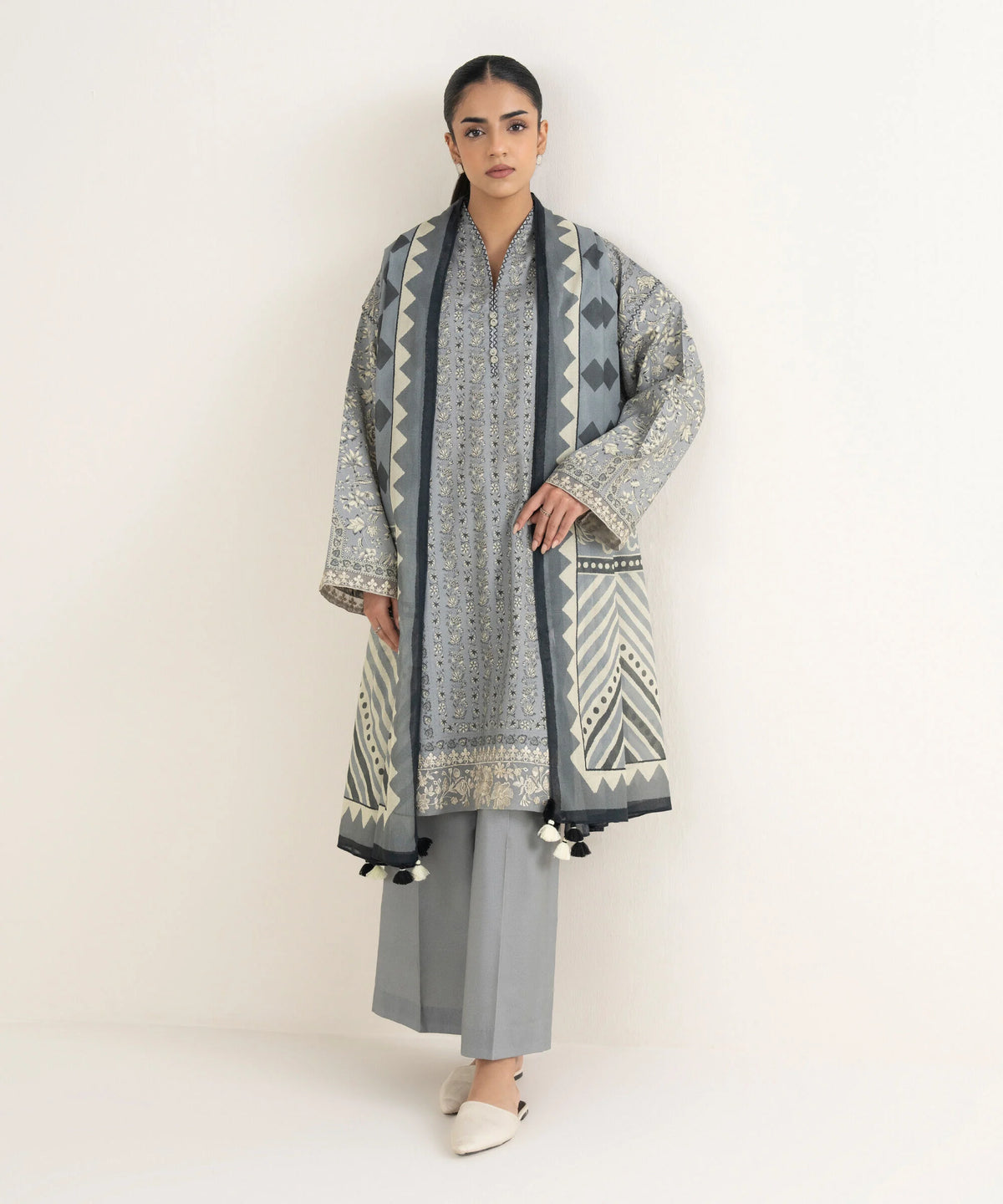 3 Piece - Embroidered Cotton Suit