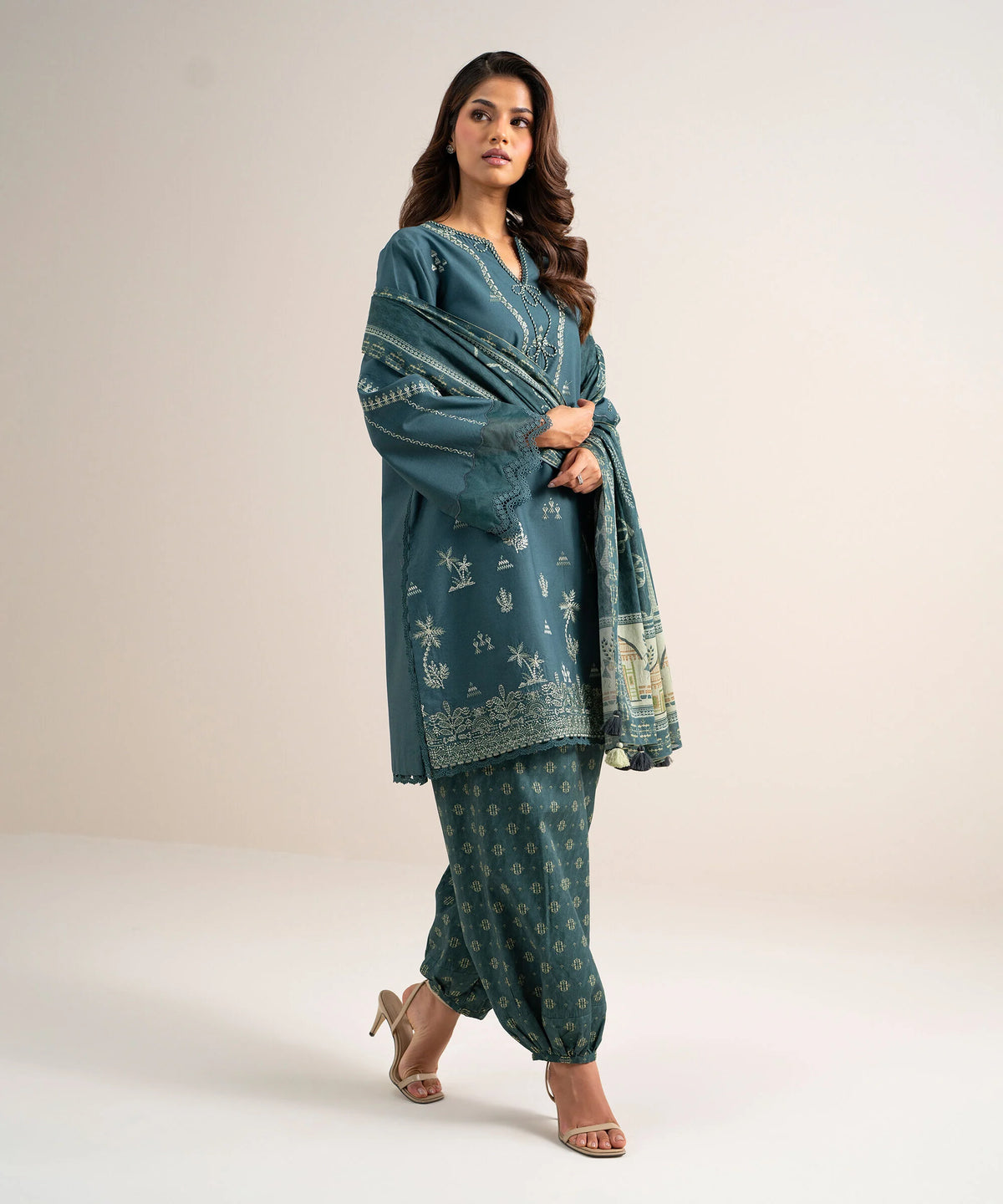 3 Piece - Embroidered Cotton Suit