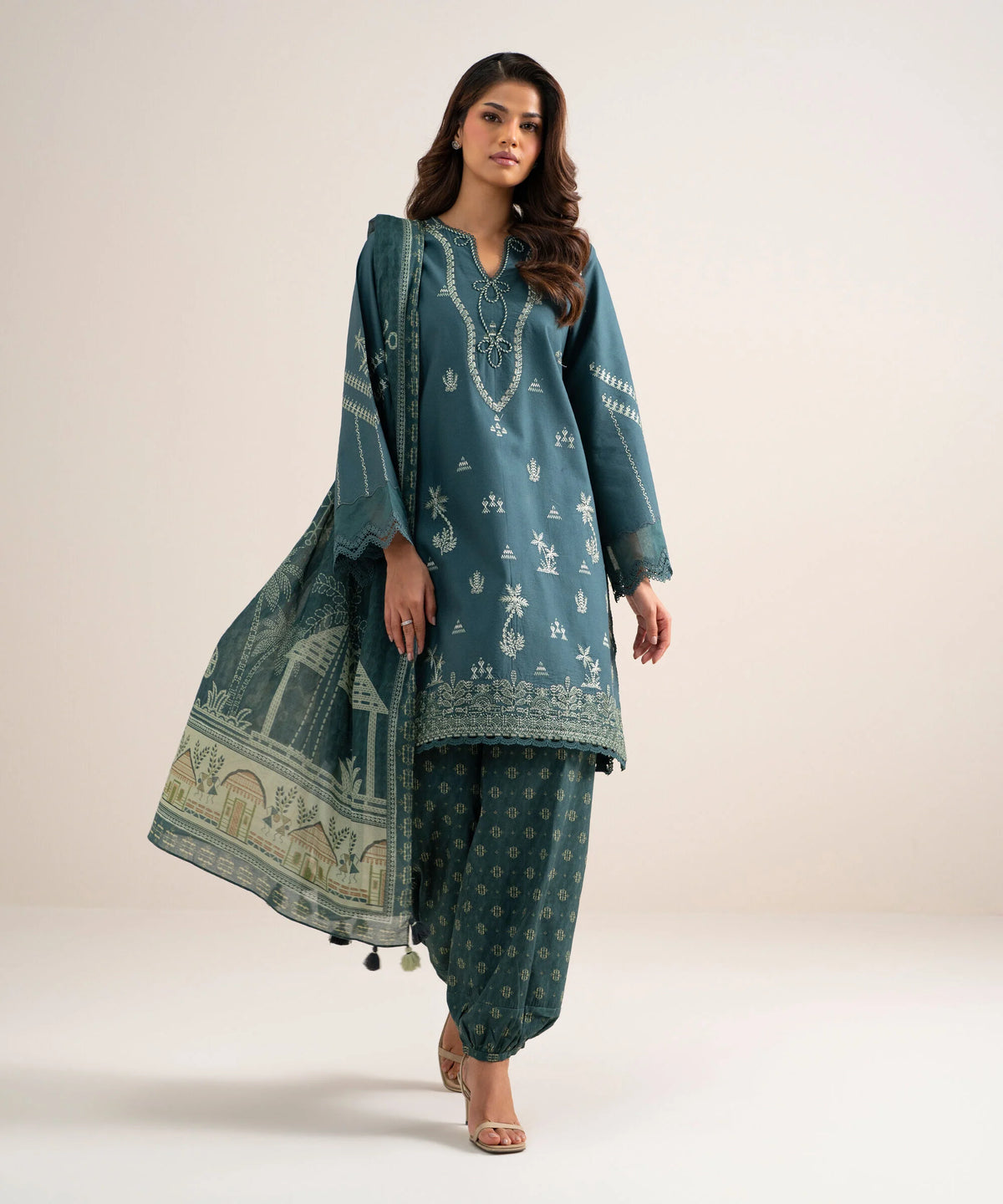 3 Piece - Embroidered Cotton Suit