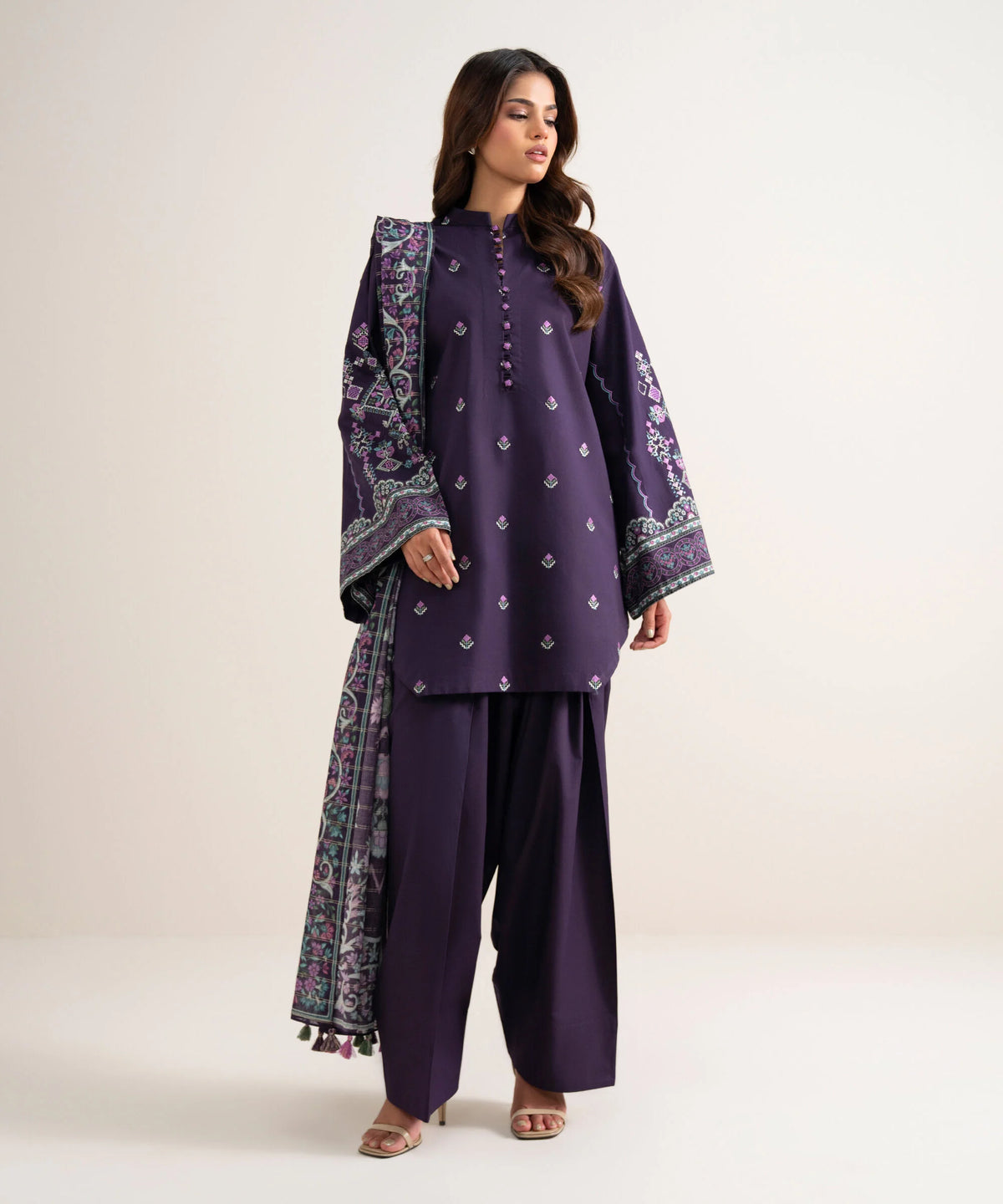 3 Piece - Embroidered Cotton Suit