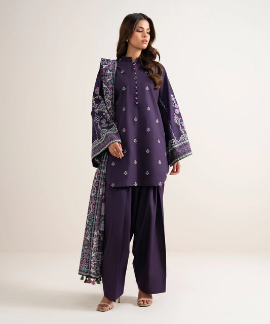 3 Piece - Embroidered Cotton Suit