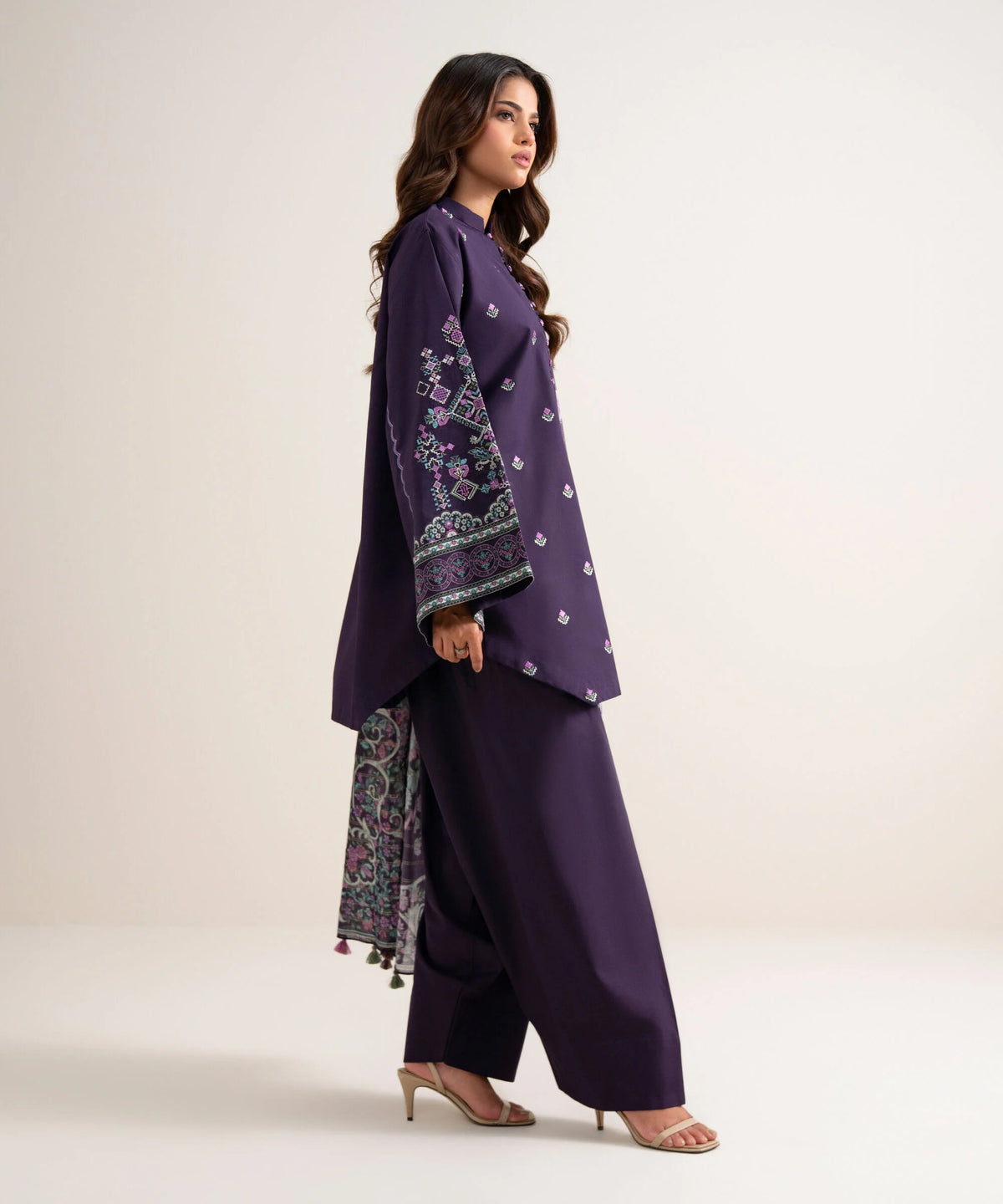 3 Piece - Embroidered Cotton Suit