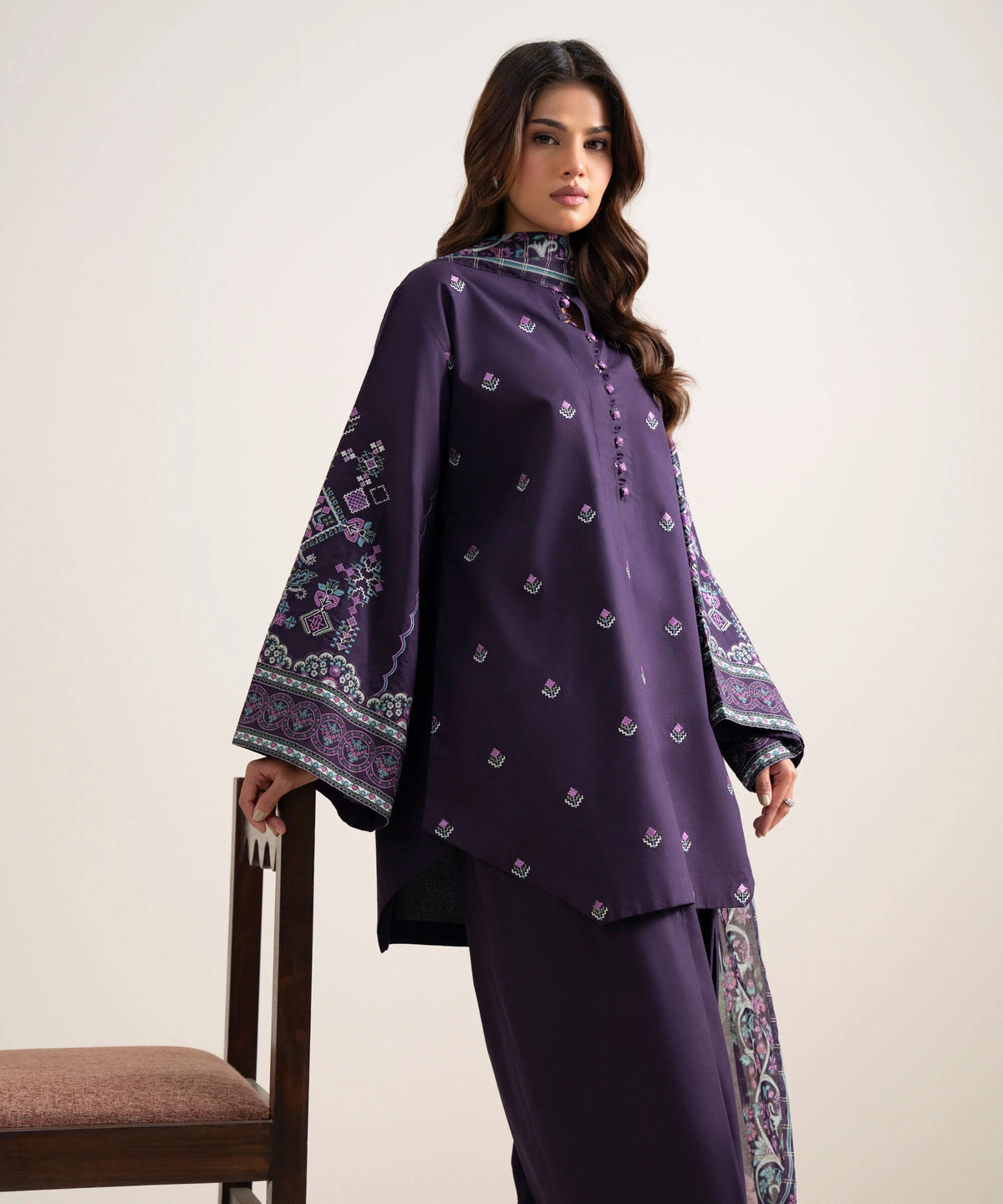 3 Piece - Embroidered Cotton Suit