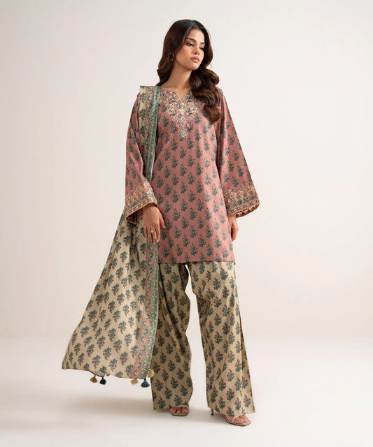 3 Piece - Embroidered Linen Suit