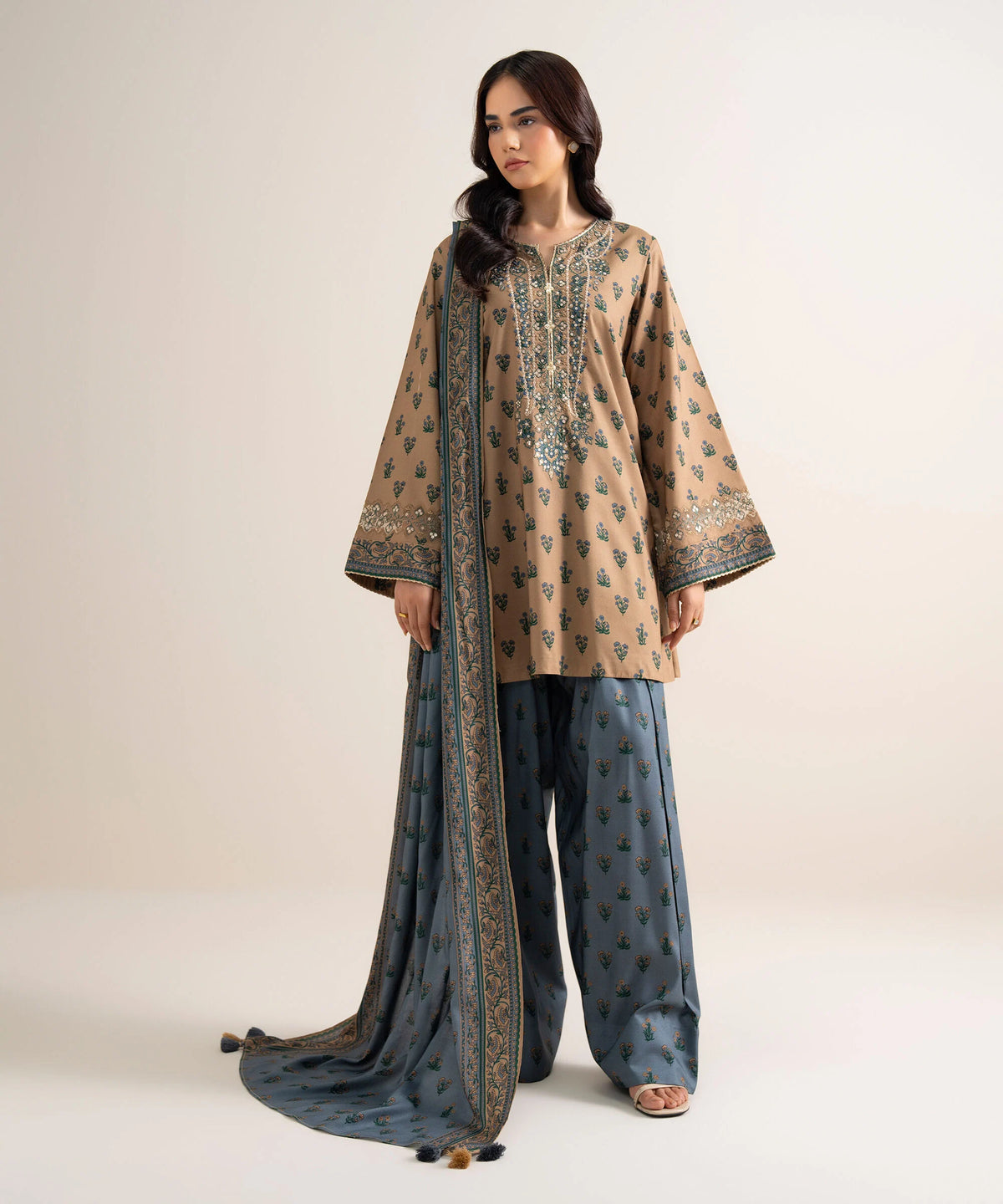 3 Piece - Embroidered Linen Suit