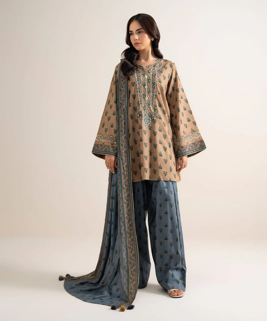 3 Piece - Embroidered Linen Suit