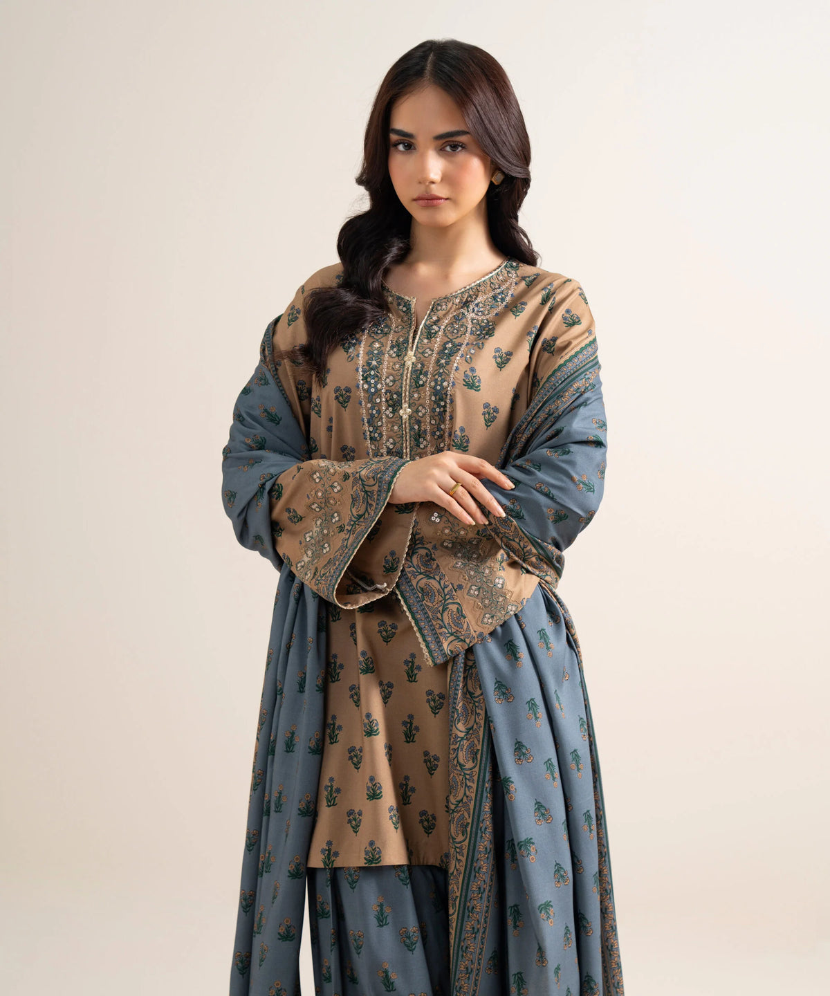 3 Piece - Embroidered Linen Suit