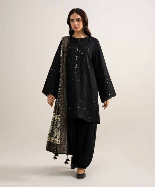3 Piece - Embroidered Linen Suit