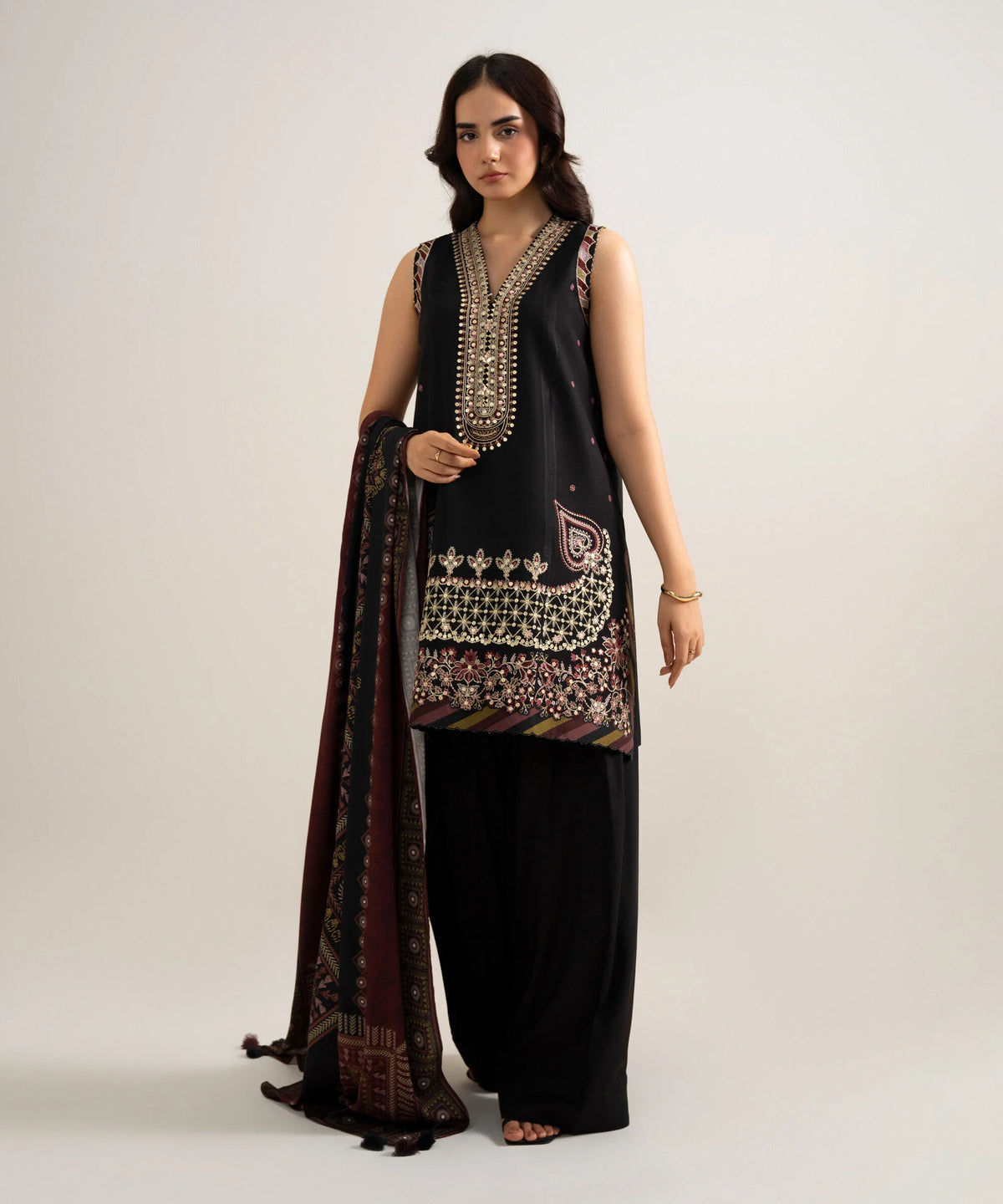 3 Piece - Embroidered Linen Suit