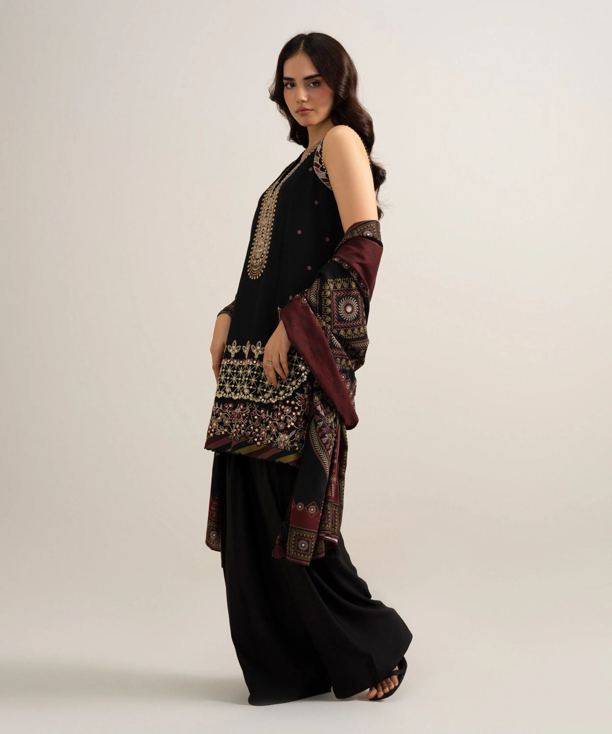3 Piece - Embroidered Linen Suit