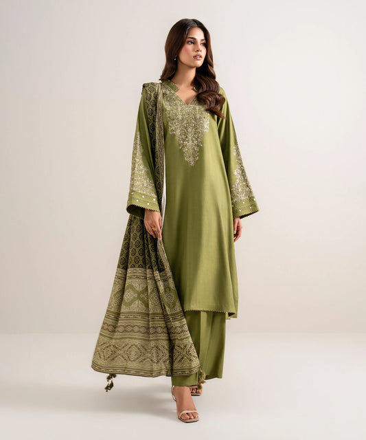 3 Piece - Embroidered Linen Suit