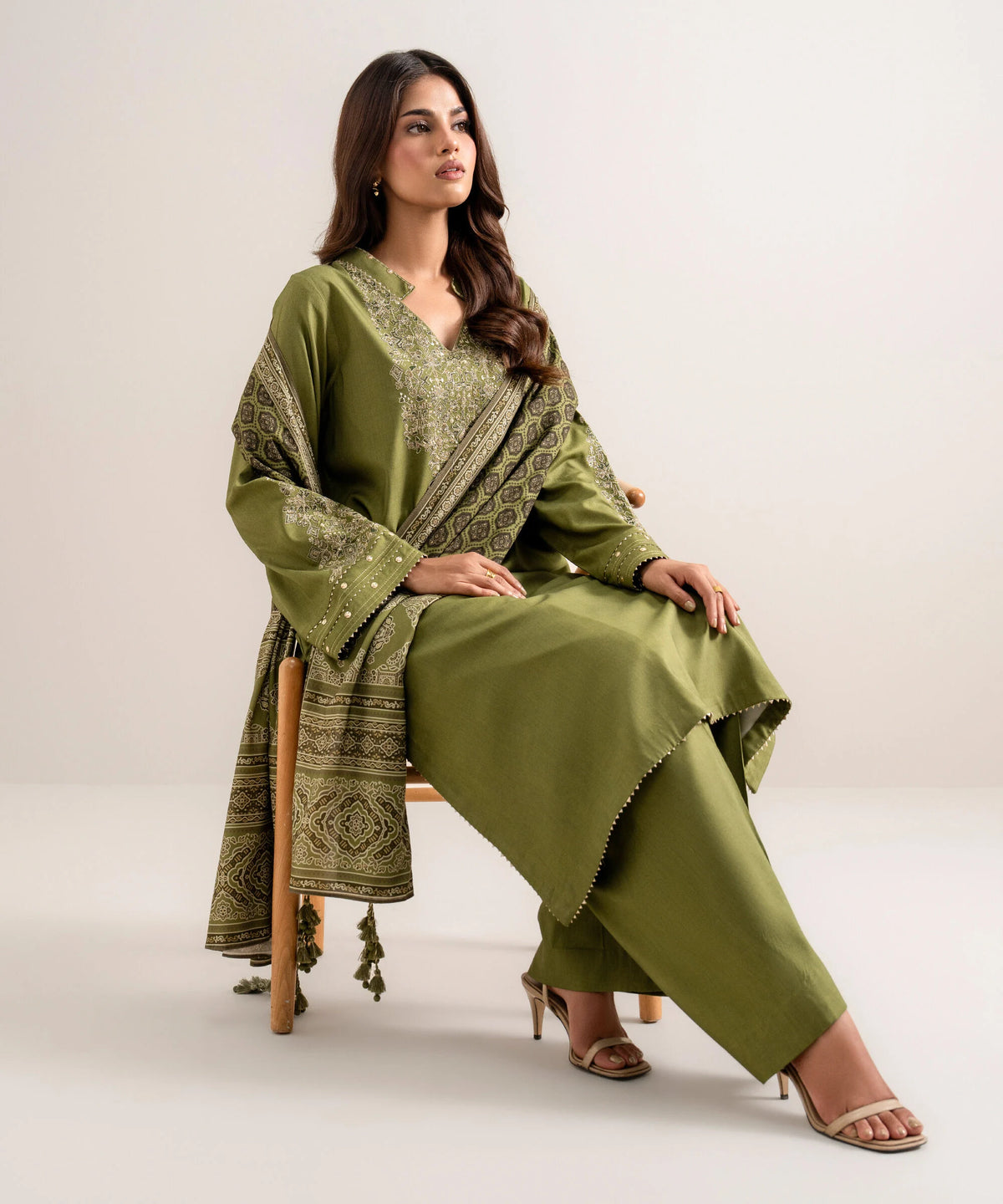 3 Piece - Embroidered Linen Suit