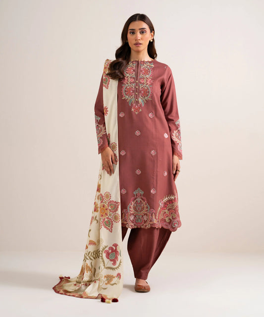 3 Piece - Embroidered Linen Suit