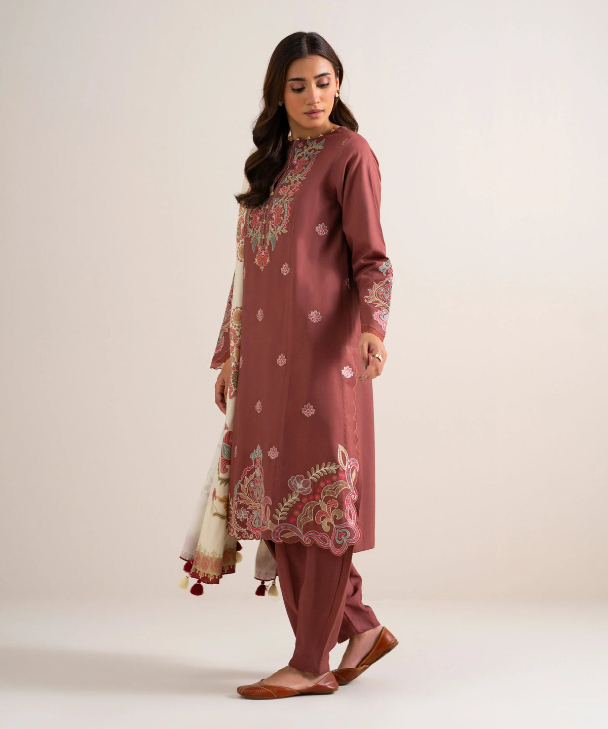 3 Piece - Embroidered Linen Suit