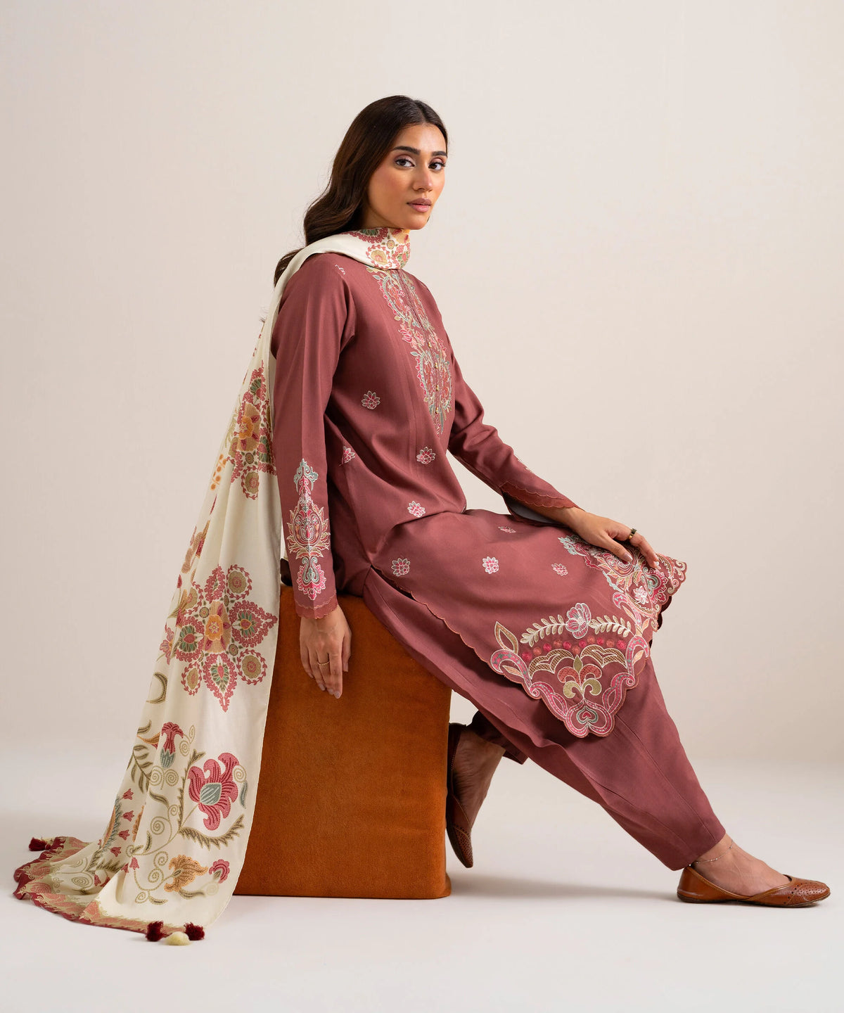 3 Piece - Embroidered Linen Suit